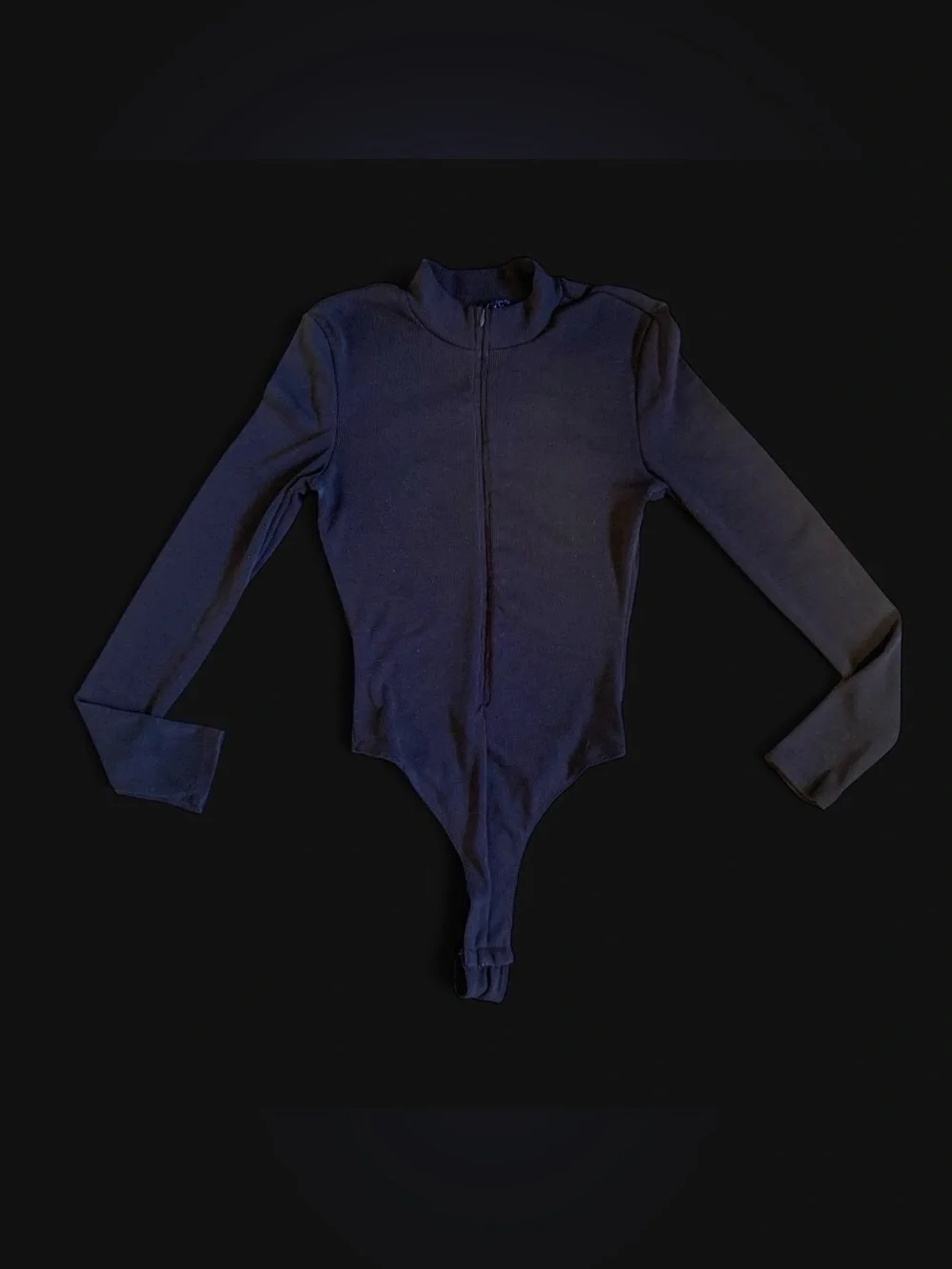 Fashion Nova Brown Long-Sleeve Zip Front One-Piece Bodysuit